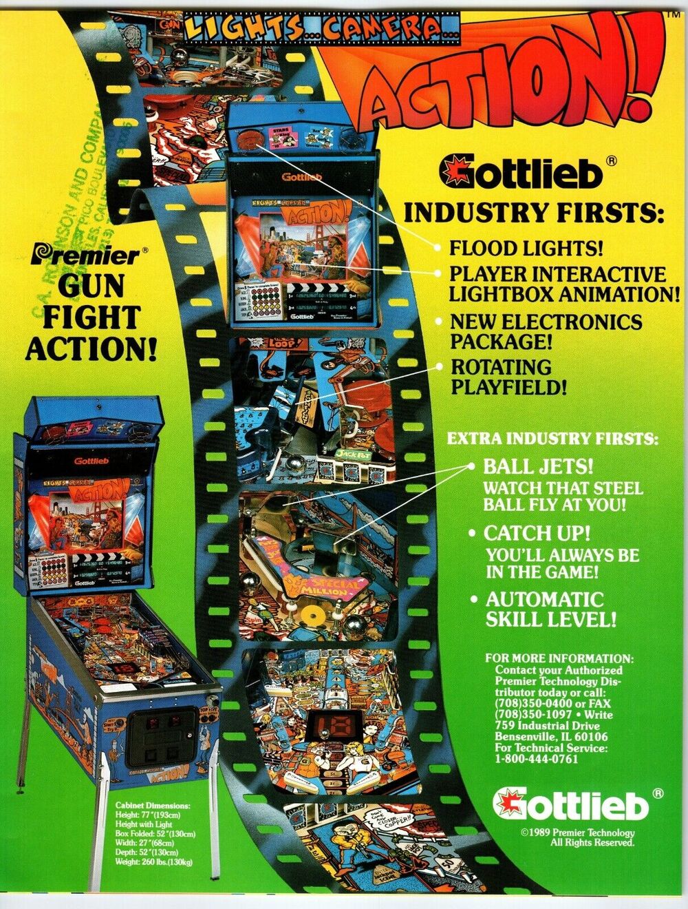 Light Camera Action Pinball Machine FLYER Original 8.5" x 11" Double Sided 1989